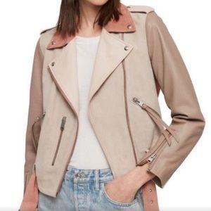 All Saints Pink Balfern Suede & Leather Biker Jacket - Size 4